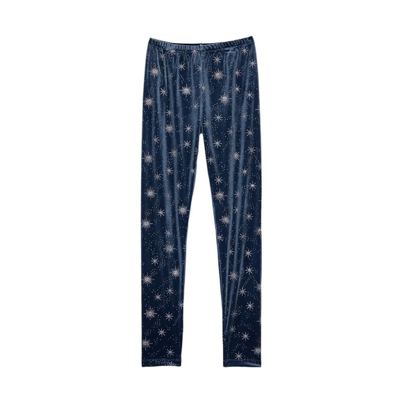PEEK Girl's Glitter Print Velour Leggings 12 Blue Silver - Picture 1 of 8